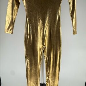 Kepblom Solid Metallic Gold Dance Costume Pantsuit Bodysuit Costume Youth Medium